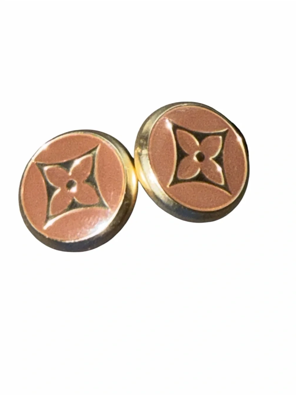 Louis Vuitton  Round Brown Enamel Buttons with Gold Trim